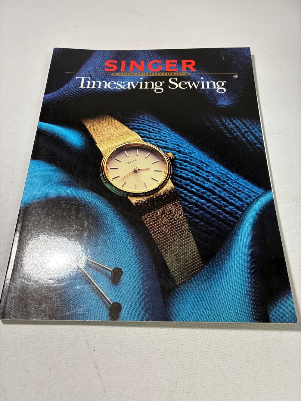 Singer Timesaving Sewing Book with Gold Watch Cover - Blue Accent